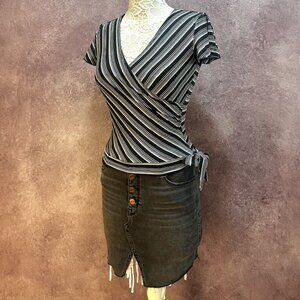 Vintage IZ Byer Y2K Striped Wrap Blouse